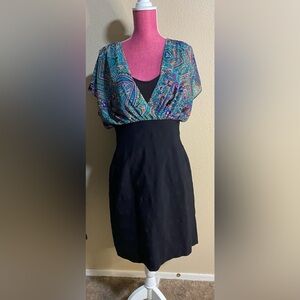 Nicole by Nicole Miller Black and Blue Paisley Mini Dress